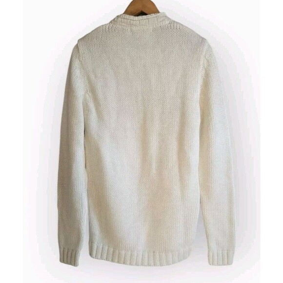 Zara Chunky Knit Sweater Men's Large Cream Wool Blend Fisherman High Neck - Picture 6 of 7